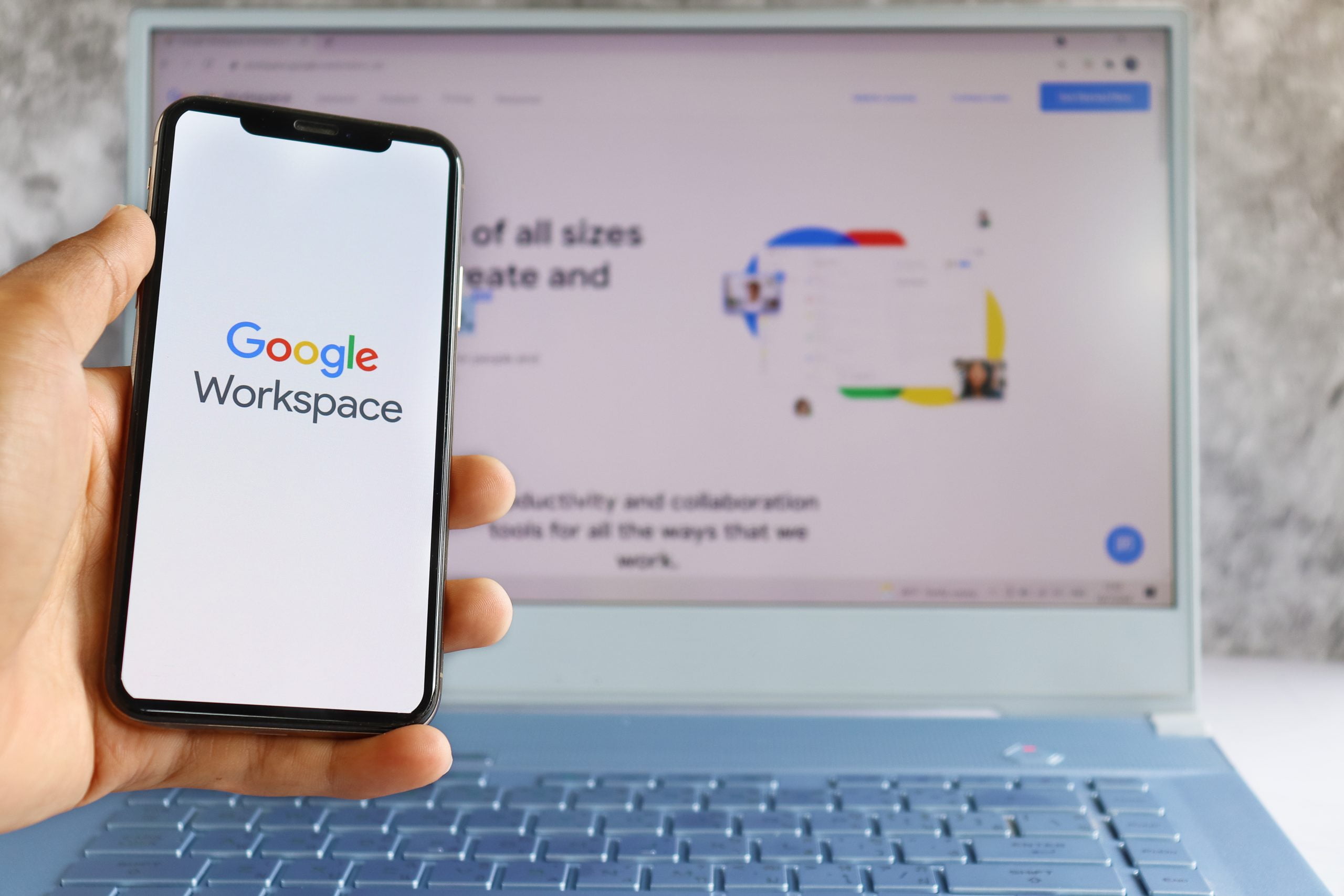 Web Google workspace logo on computer screen and Google workspac